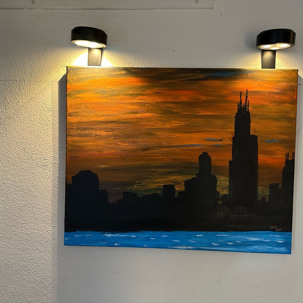 Chicago Skyline Sunset Silhouette